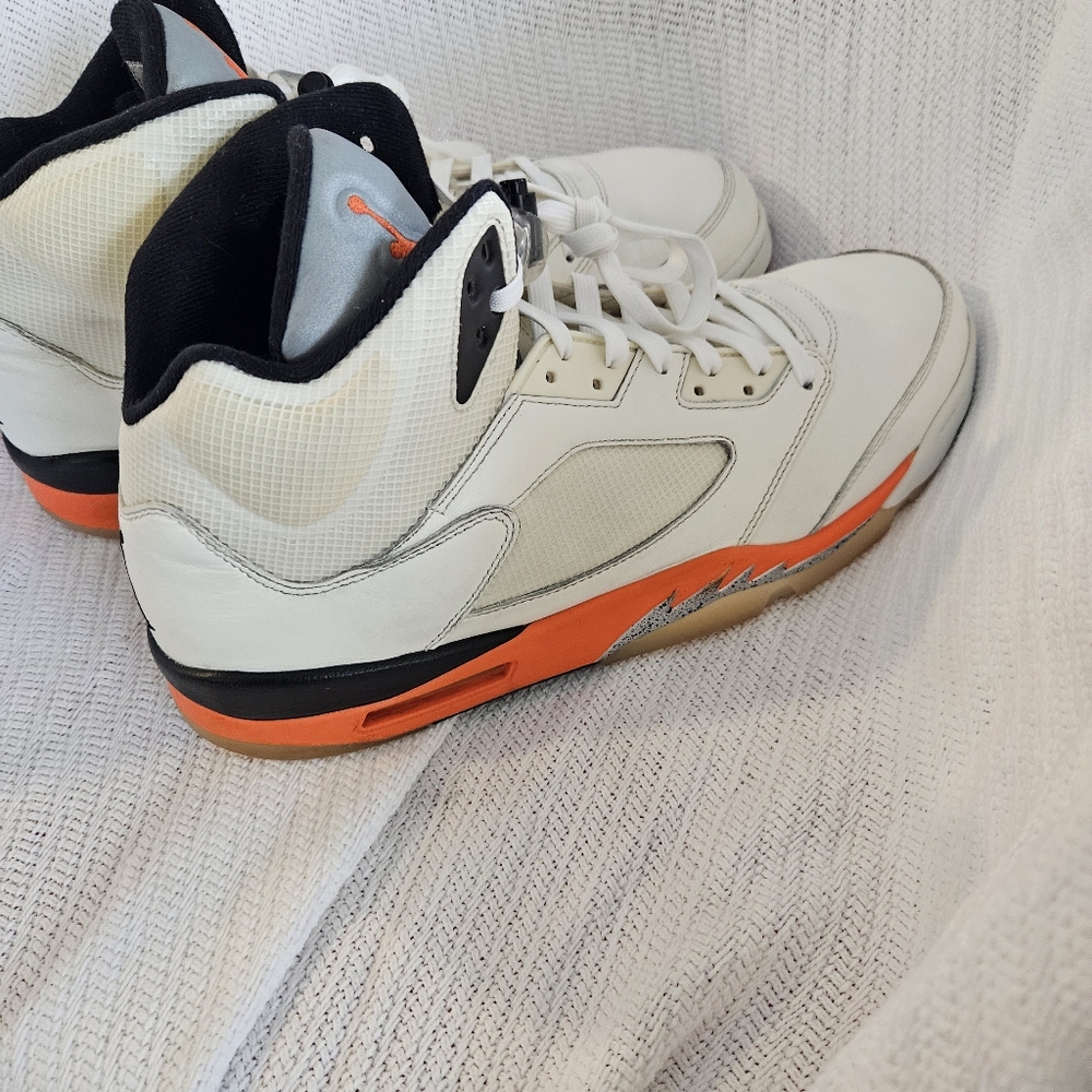 Jordan 5 Men's White and Orange Sneakers Size 14 - Picture 15 of 16